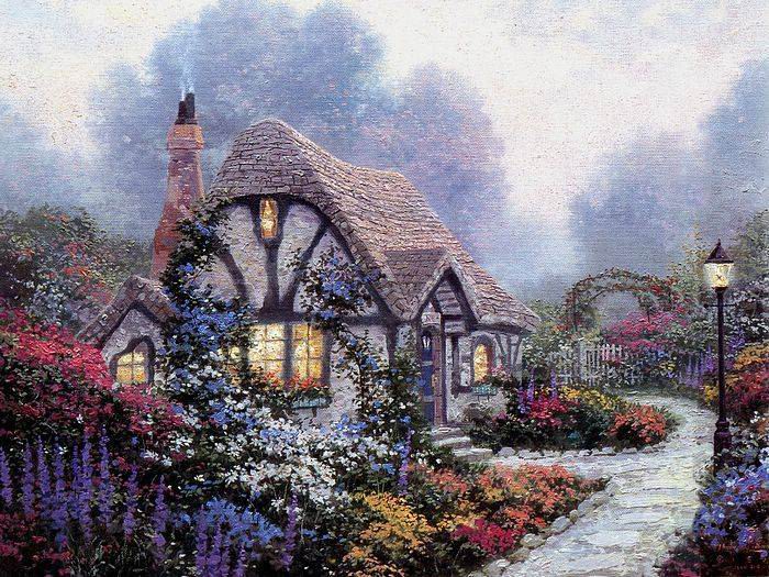 (image for) Handmade oil painting Copy paintings of famous artists Thomas Kinkade paintings, NO.38